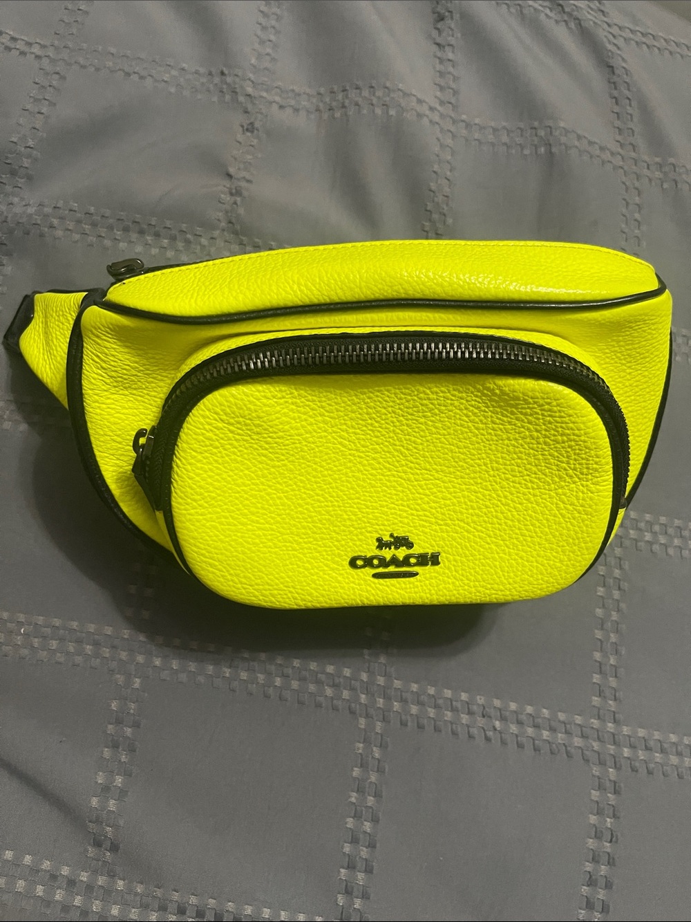 Coach Neon Yellow Pebbled Leather Belt Bag
